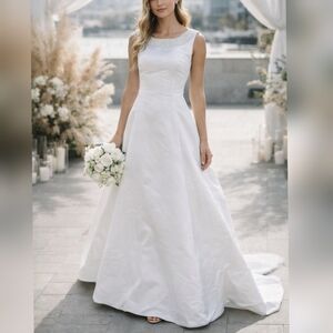 Alfred Angelo Vintage 90s 00s White Satin Pearl Detail Wedding Dress sz 8